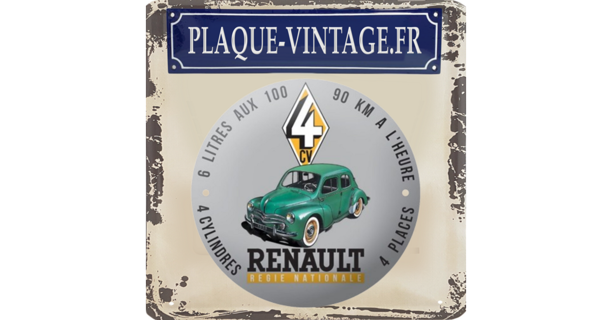 Plaque Émaillée Automobile Renault 4L